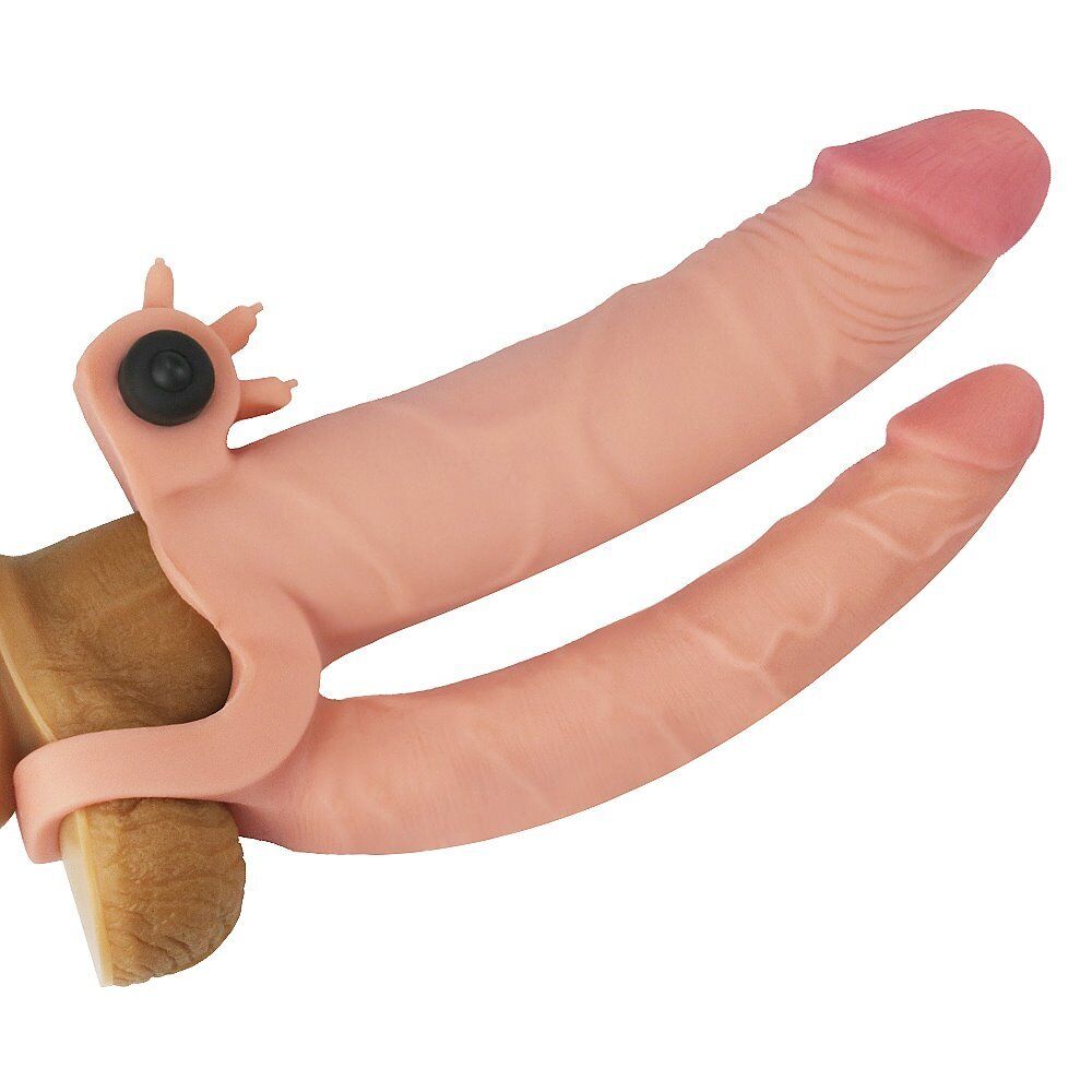 Vibrating Double Penetration Penis Extension Sleeve DP Anal Sex Toys for Couples