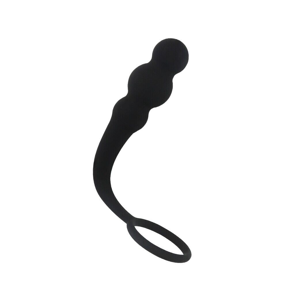 Wearable Silicone Beaded Penis Cock Ring Anal Beads Butt Plug Prostate Massager