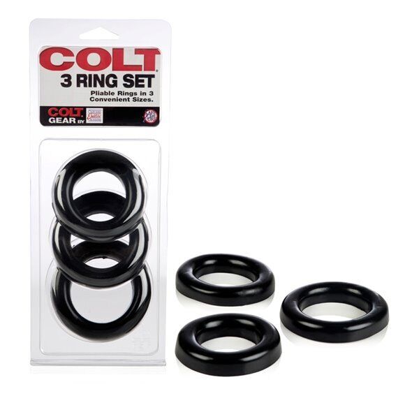 Colt 3 Rubber Cock Ring Set S M L Male Penis Erection Enhancer Prolong Delay Sex