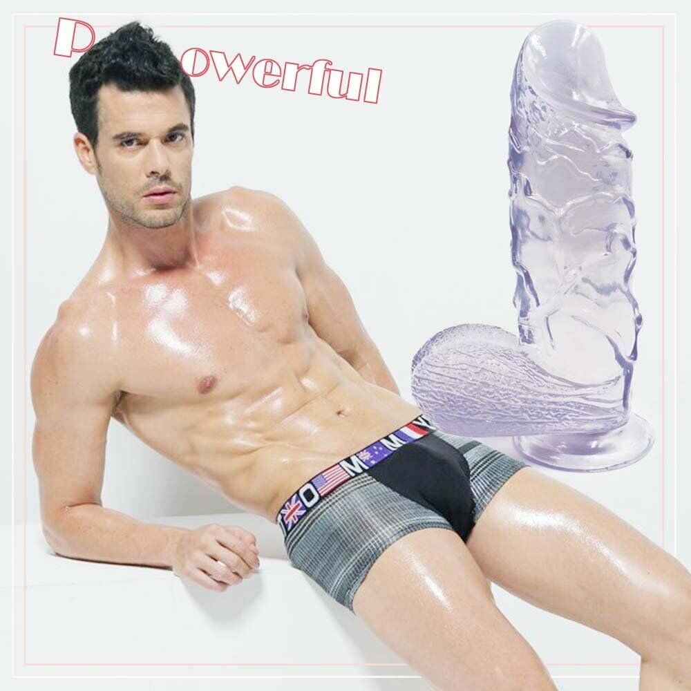 Clear XXL Huge Thick Realistic Dildo Cock with Balls Hands Free Suction Cup