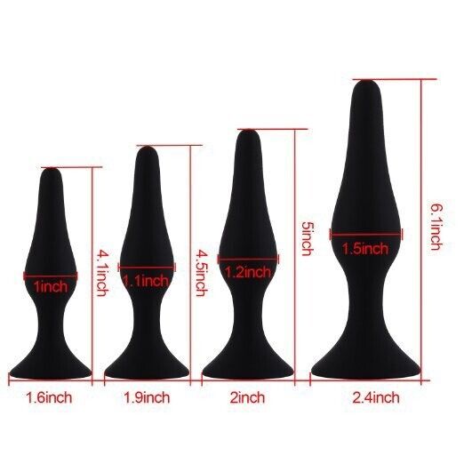 4PC Smooth Silicone Anal Play Sex Toy Butt Plug Anal Trainer Dildo Set Kit