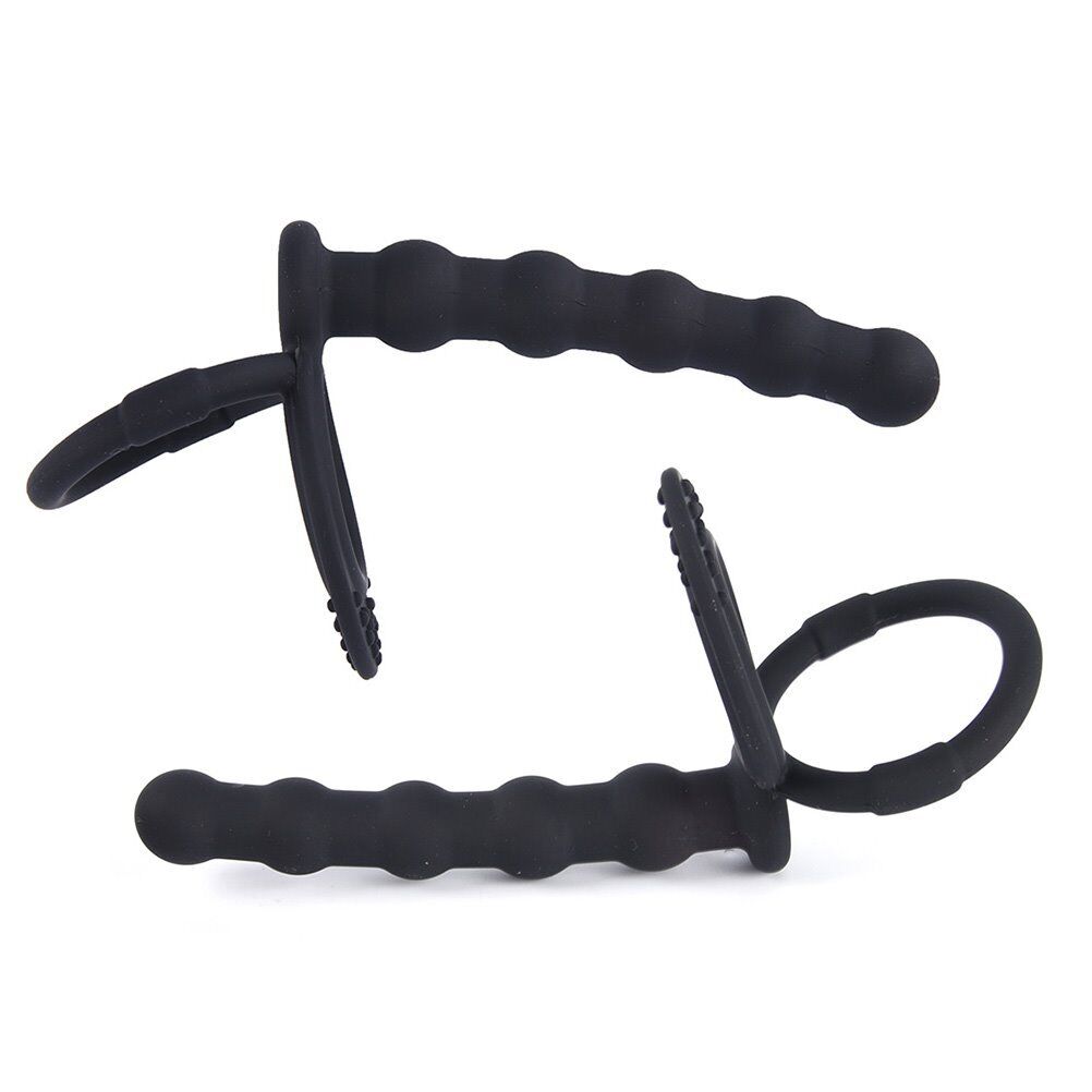 Silicone Dual Penetrator Double Penetration DP Anal Sex Beads Butt Plug CockRing