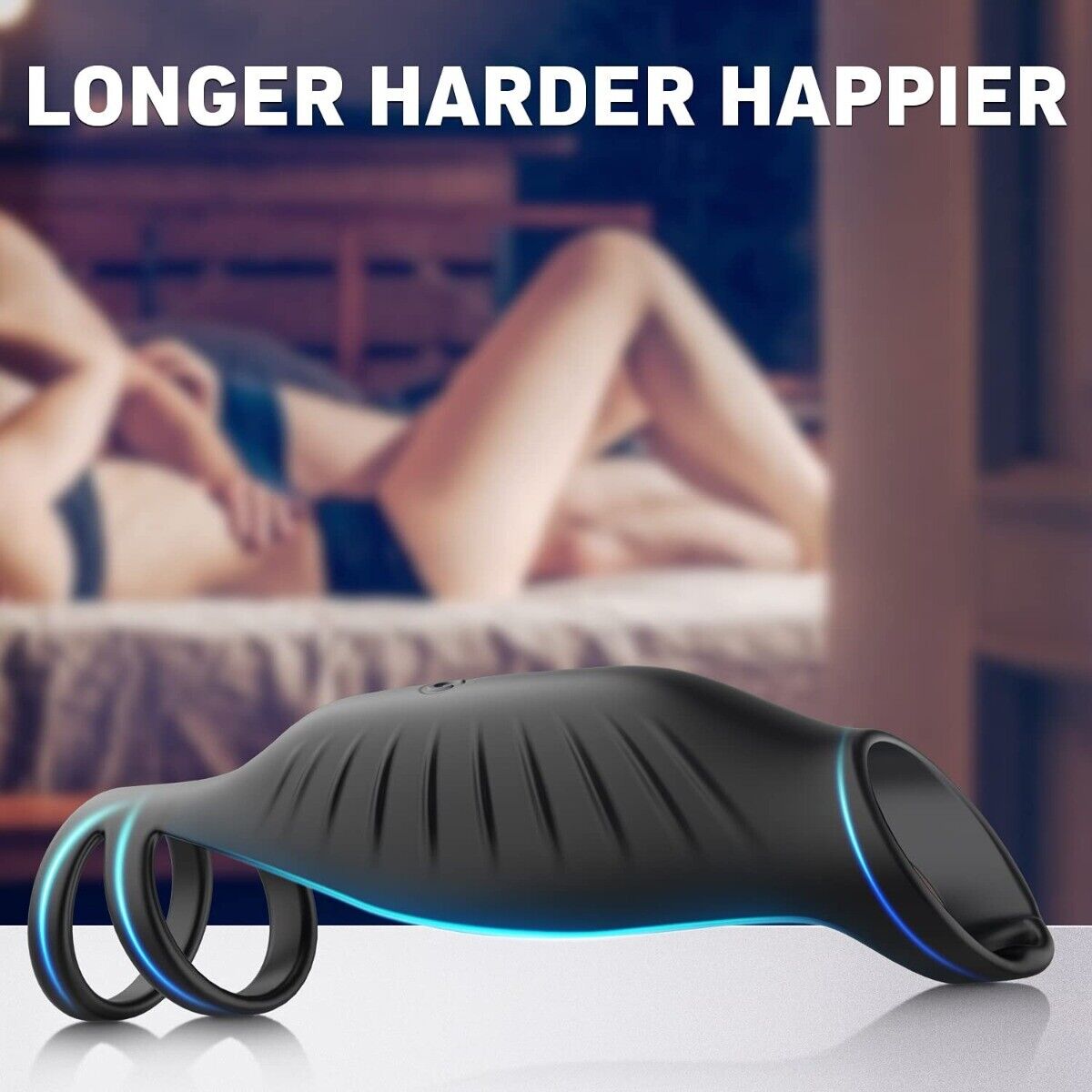 Wireless Vibrating Triple Cock Ring Penis Extension Sleeve Girth Enlarger