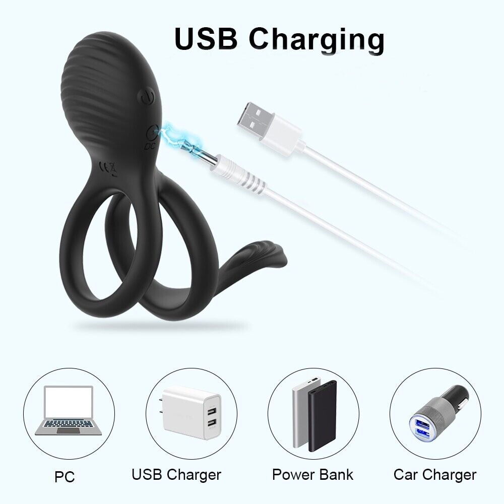 Wireless Remote Control Vibrating Dual Cock Ball Ring with Clit Anal Stimulator