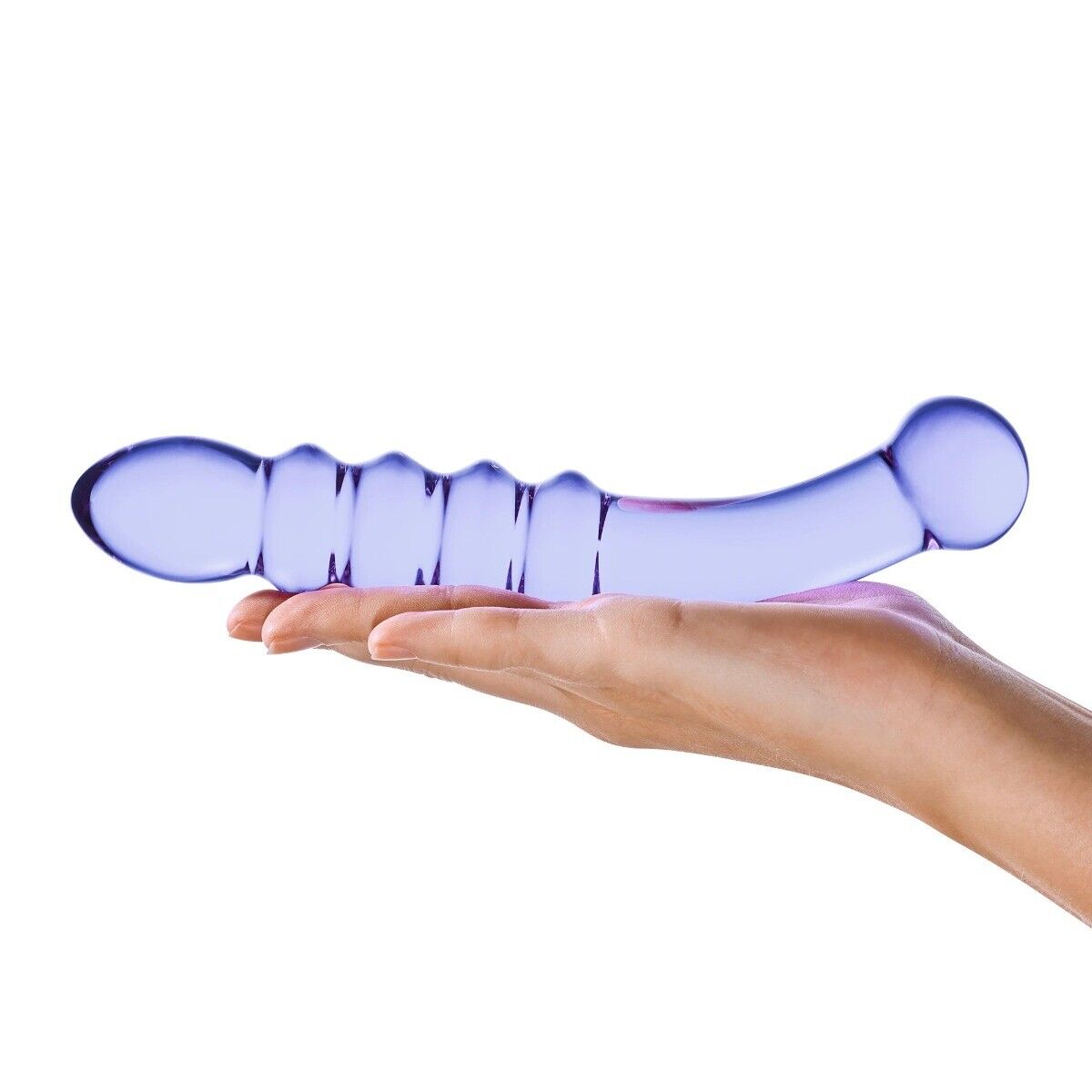 Glass Purple Rain Ribbed Vaginal G-spot Anal Dildo Massager Probe Butt Plug