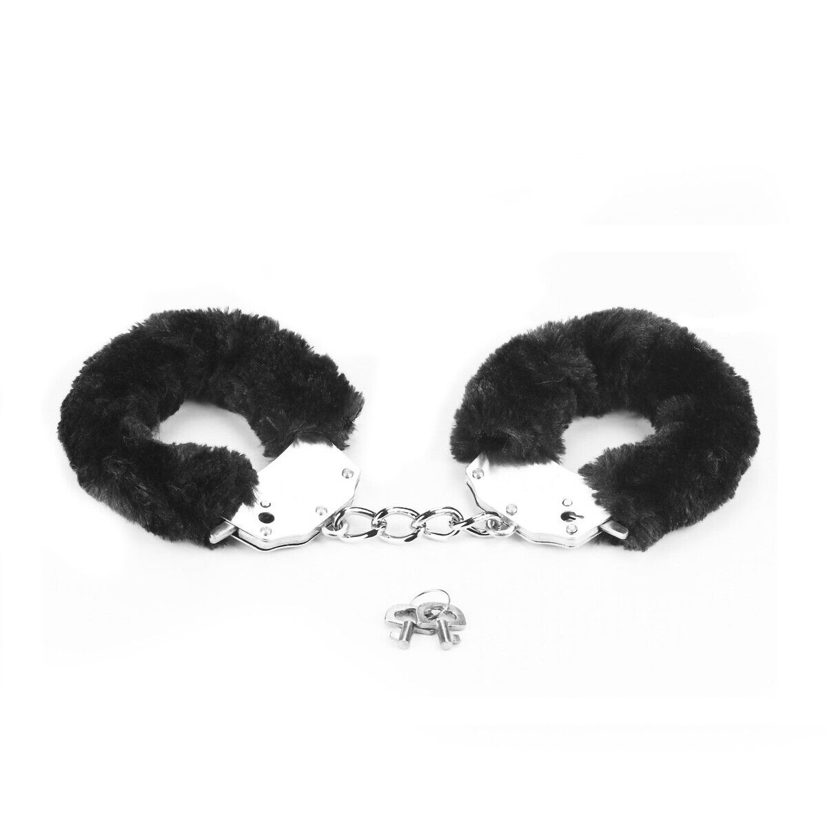 Steel Black Fuzzy Furry Handcuffs Hand Cuffs SM Bondage Sex Toy
