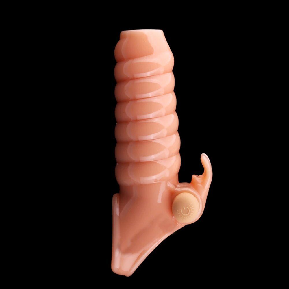 Vibrating Penis Enhancer Enlarger Sheath Extension Sleeve Sex-toy for Men Couple