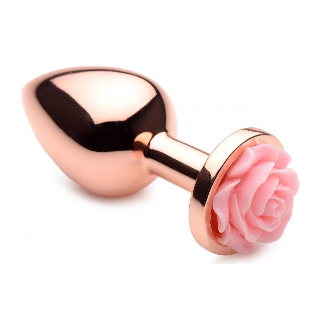 Rose Gold Metal Anal Butt Plug with Pink Flower Sex Toys for Women Men Couples