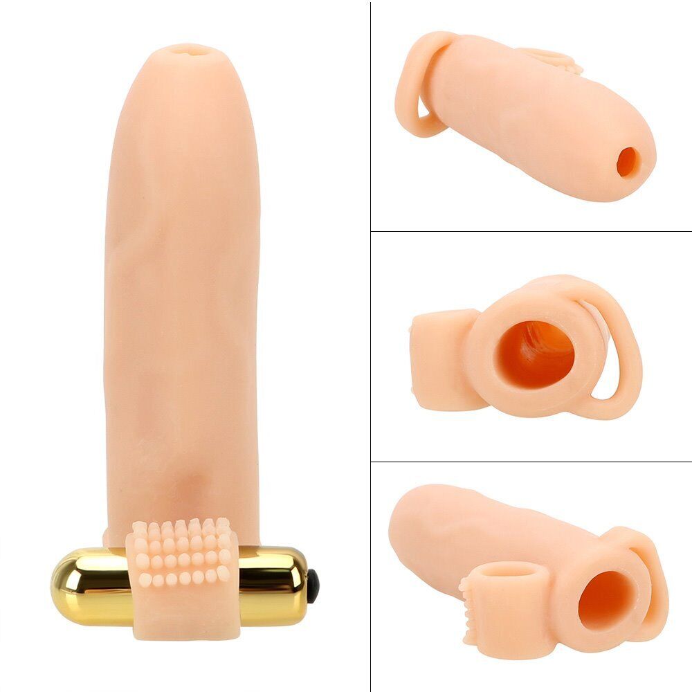 Realistic Vibrating Penis Extension Girth Enhancer Sleeve Cock and Ball Ring