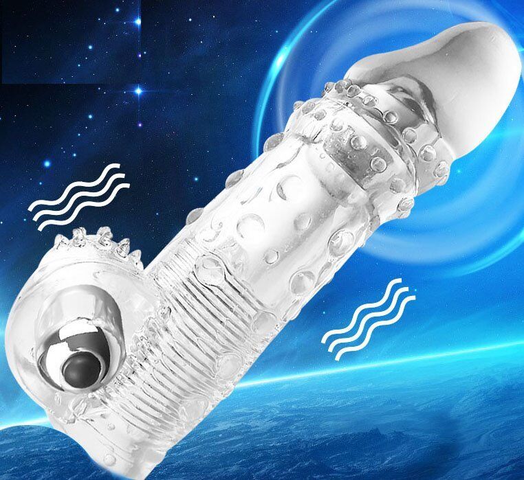 Vibrating Male Penis Extension Extender Cock Ring Sleeve Girth Enhancer Enlarger