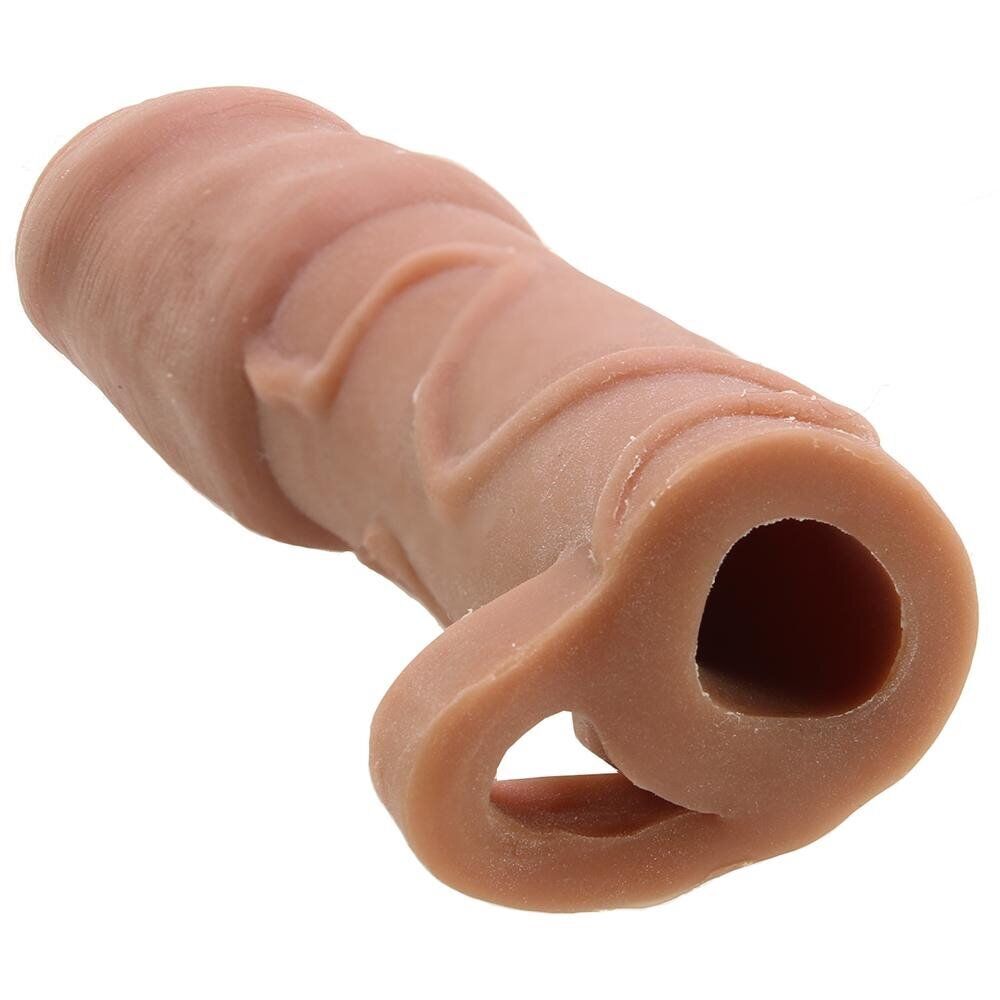 Vibrating Black Uncircumsized Uncut Cock Penis Extension Extender Sleeve Add 3"