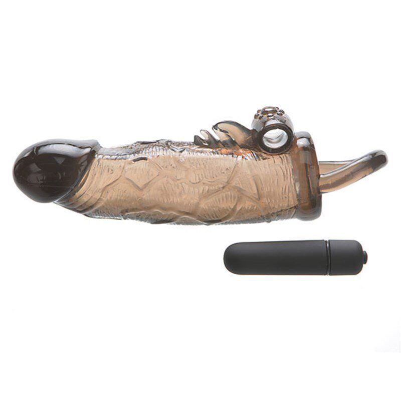 Vibrating Male Penis Extension Extender Sheath Thick Cock Sleeve Girth Enlarger