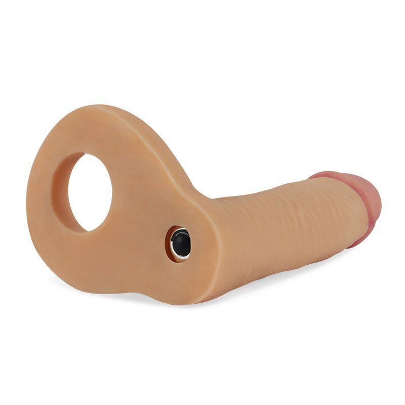 Vibrating Double Penetration DP Cock Ring Anal Sex Slim Dildo Dong Butt Plug