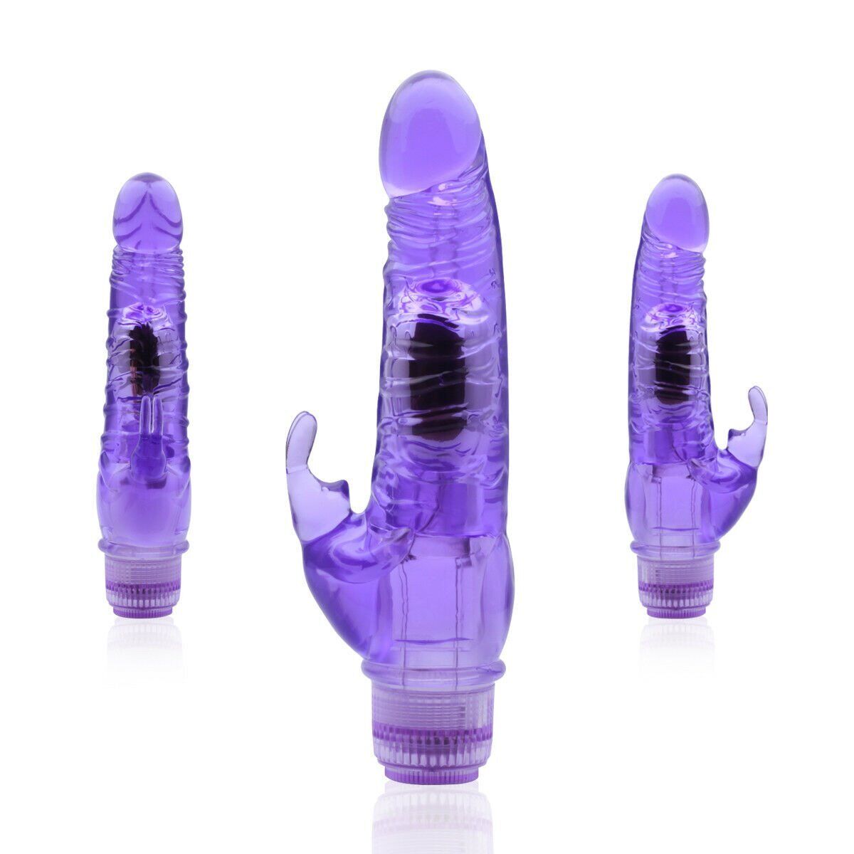 Realistic Jelly Clit G-spot Dual Stimulator Rabbit Vibrator Dildo Female Sex Toy