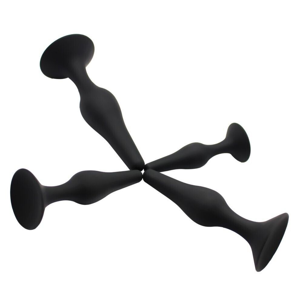 4PC Smooth Silicone Anal Play Sex Toy Butt Plug Anal Trainer Dildo Set Kit