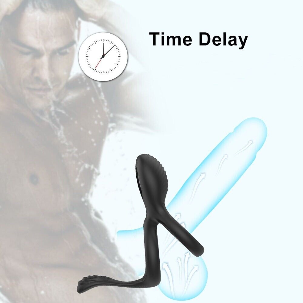 Wireless Remote Control Vibrating Dual Cock Ball Ring with Clit Anal Stimulator