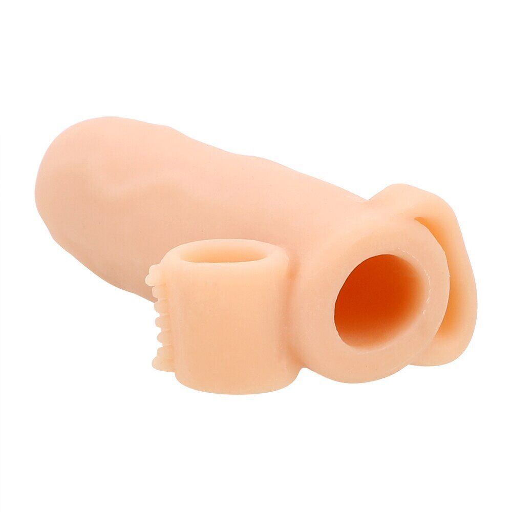 Realistic Vibrating Penis Extension Girth Enhancer Sleeve Cock and Ball Ring