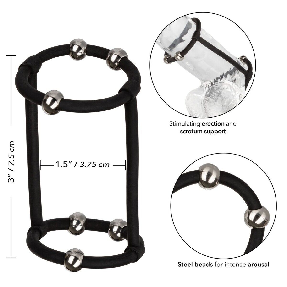 Steel Beaded Silicone Penis Ring Cock Cage Prolong Delay Sex Toys for Men Couple