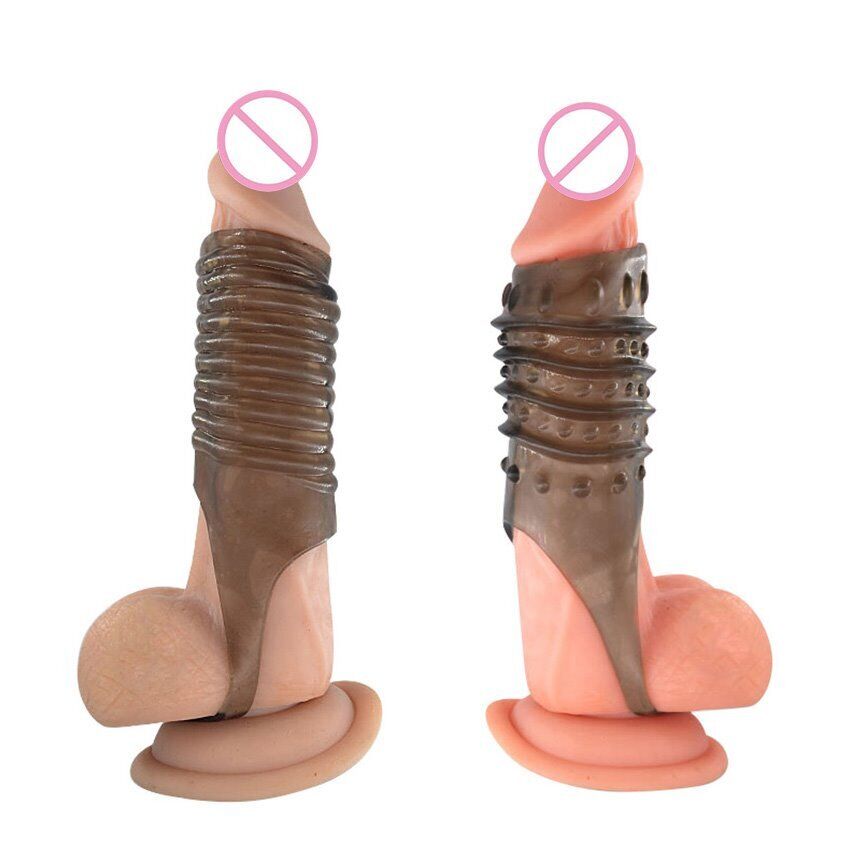 2 Stimulation Enhancer Textured Thick Penis Sleeve Cock Sheath Extension Ring