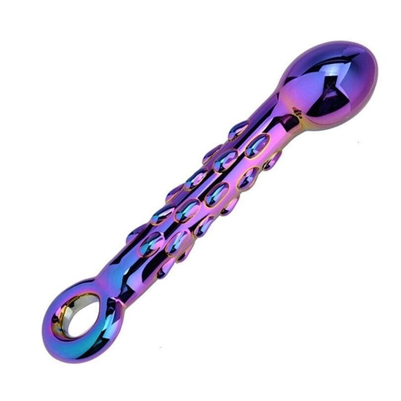 Rainbow Glass G Spot Dildo Anal Butt Plug Prostate Massager Probe Sex Toys