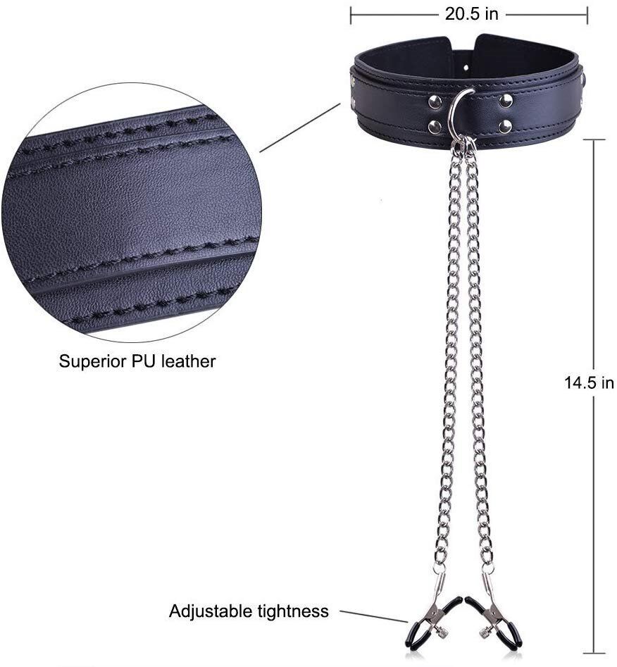 Fantasy SM Bondage Nipple Clamps with Metal Chain and Collar BDSM Gear Sex Toys