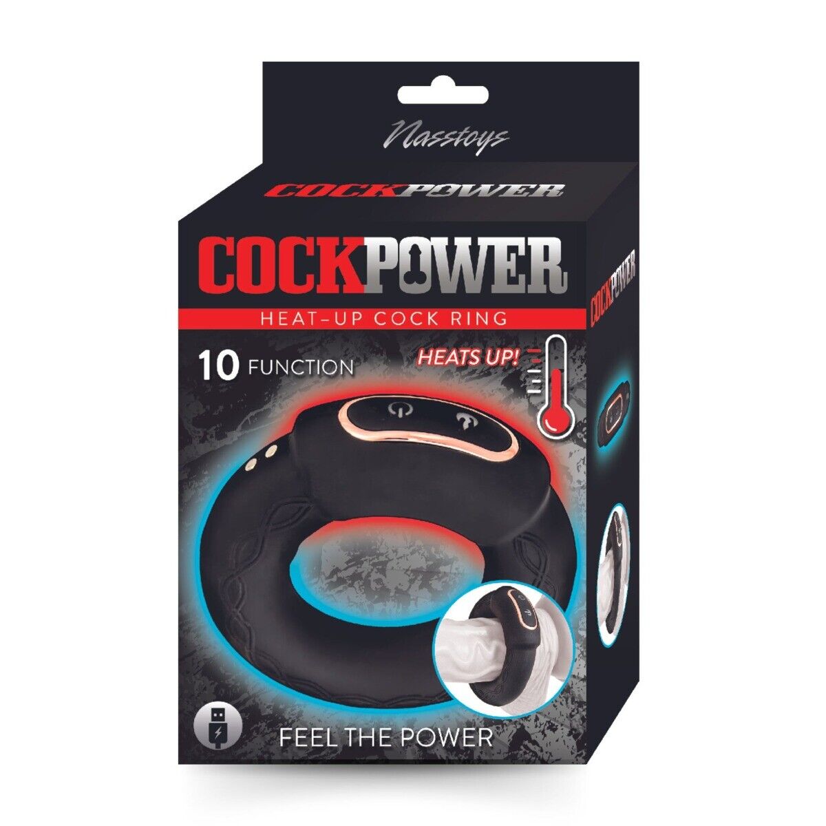 Rechargeable Silicone Vibrating COCKPOWER Heat Up Cock Ring Penis Enhancer