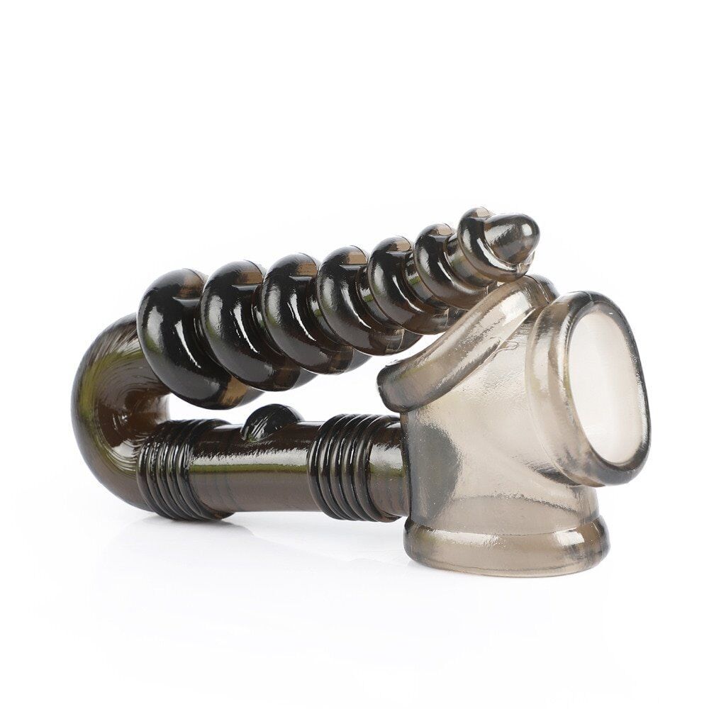 Male Erection Enhancer Penis Cock Balls Ring Cage with Anal Sex Butt Plug Toys