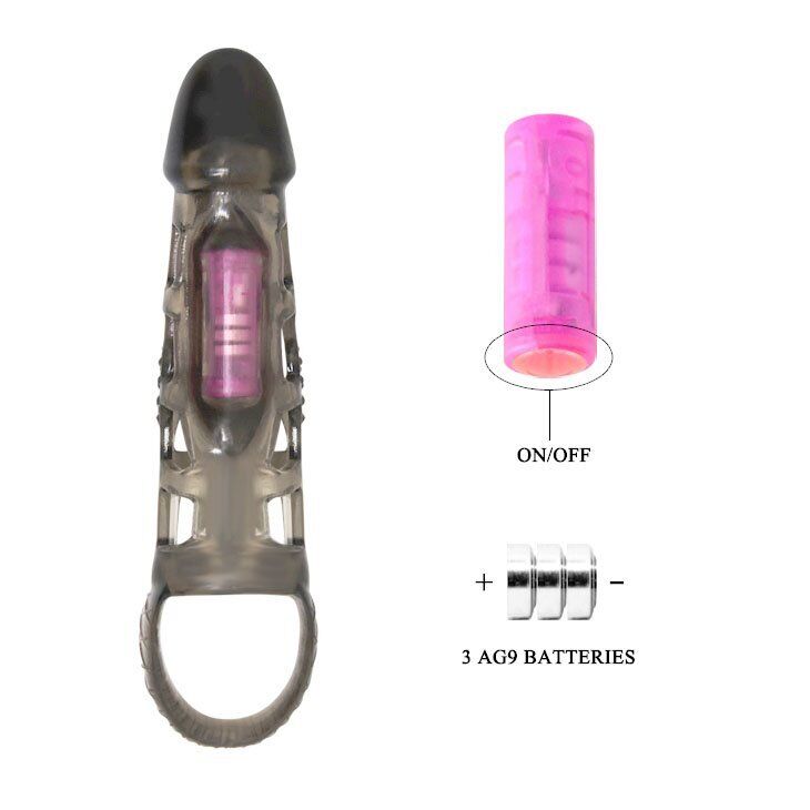 Stretchy Vibrating Male Penis Extension Extender Sleeve Sheath Cock Cage for Men