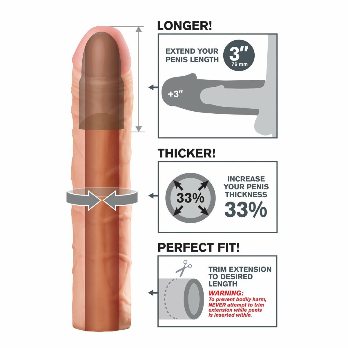 Fantasy X-tensions Perfect Add 2" Cock Penis Extension Sleeve Girth Enhancer