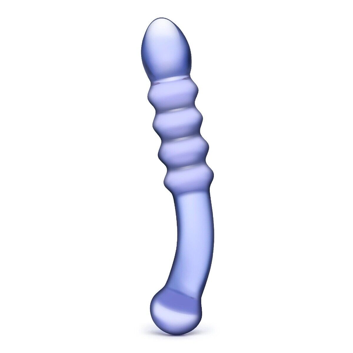 Glass Purple Rain Ribbed Vaginal G-spot Anal Dildo Massager Probe Butt Plug