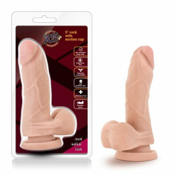 X5 5 Inch Dildo Dong Cock Balls with Hands Free Suction Cup Beginner Sex-toys