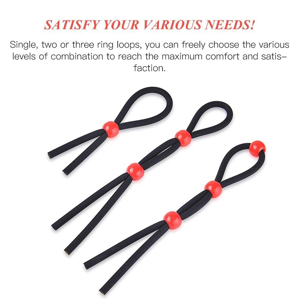 Stretchy Adjustable Silicone Lasso Penis Cock Ring Set of 3 Male Enhancer