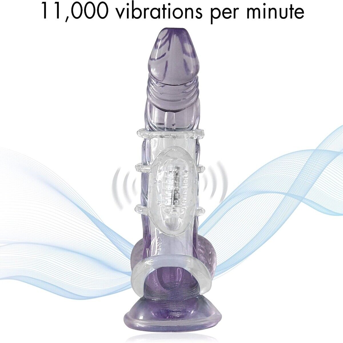 Clear Vibrating Power Cock Cage Penis Ring Sleeve Extension Girth Enhancer