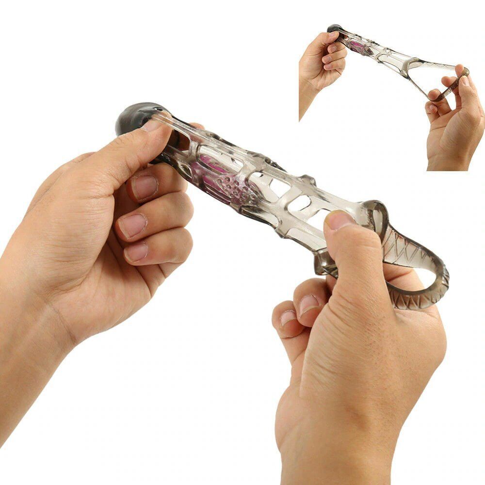 Stretchy Vibrating Male Penis Extension Extender Sleeve Sheath Cock Cage for Men