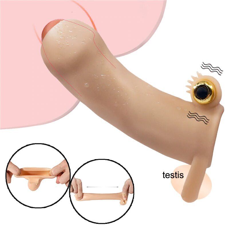 Realistic Vibrating Penis Extension Girth Enhancer Sleeve Cock and Ball Ring