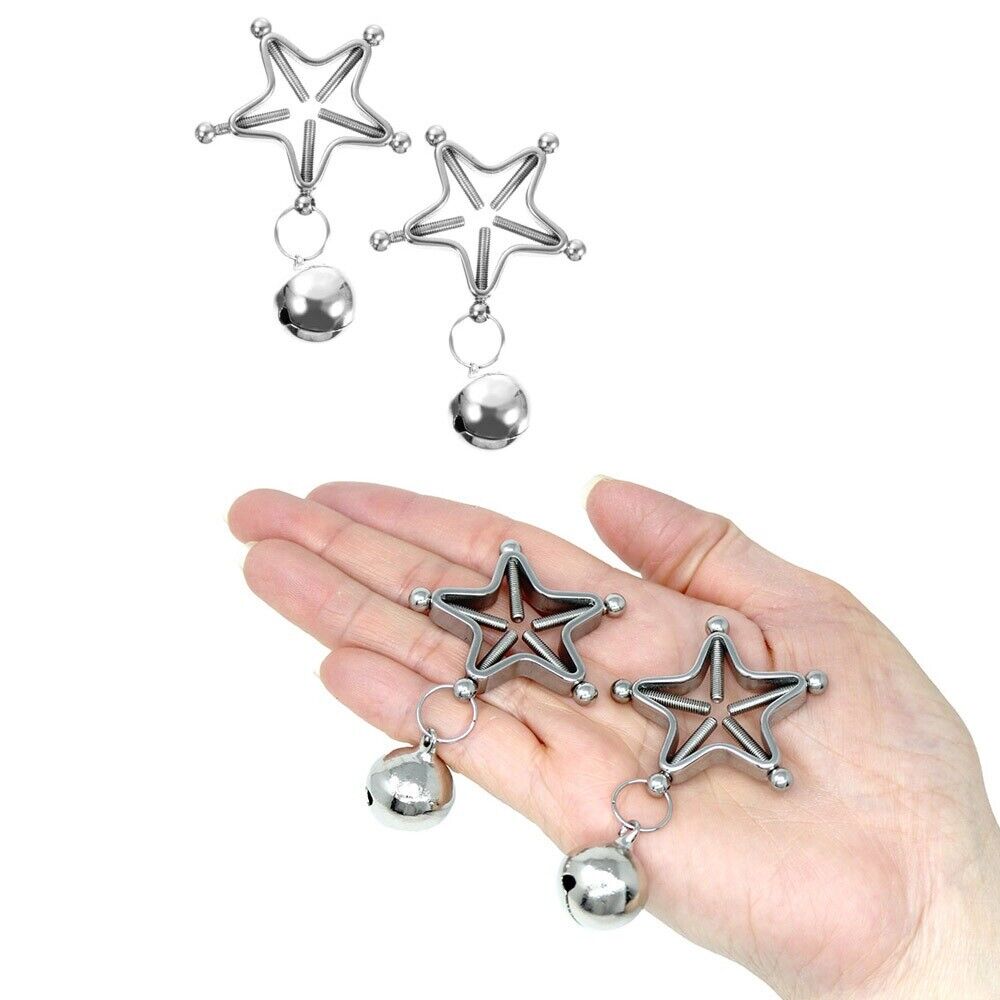 Metal Steel Screw-down Nipple Clamps Clip Press with Bells SM Bondage Sex Toys